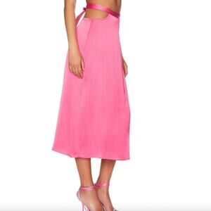 We Wore What Pink Satin Cut Out Midi Skirt Small